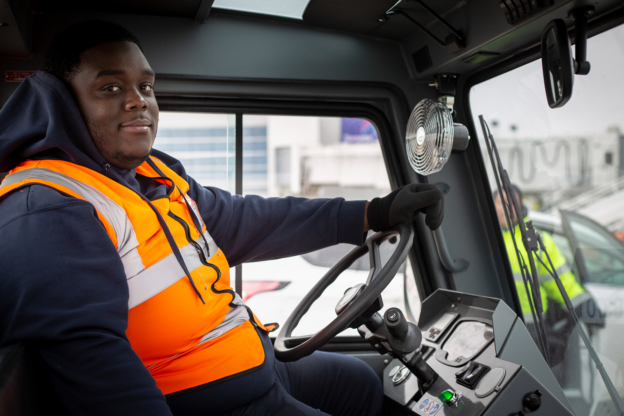 Man at the steering wheel of a truck