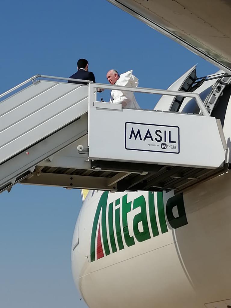 Pope arriving at Baghdad on flight