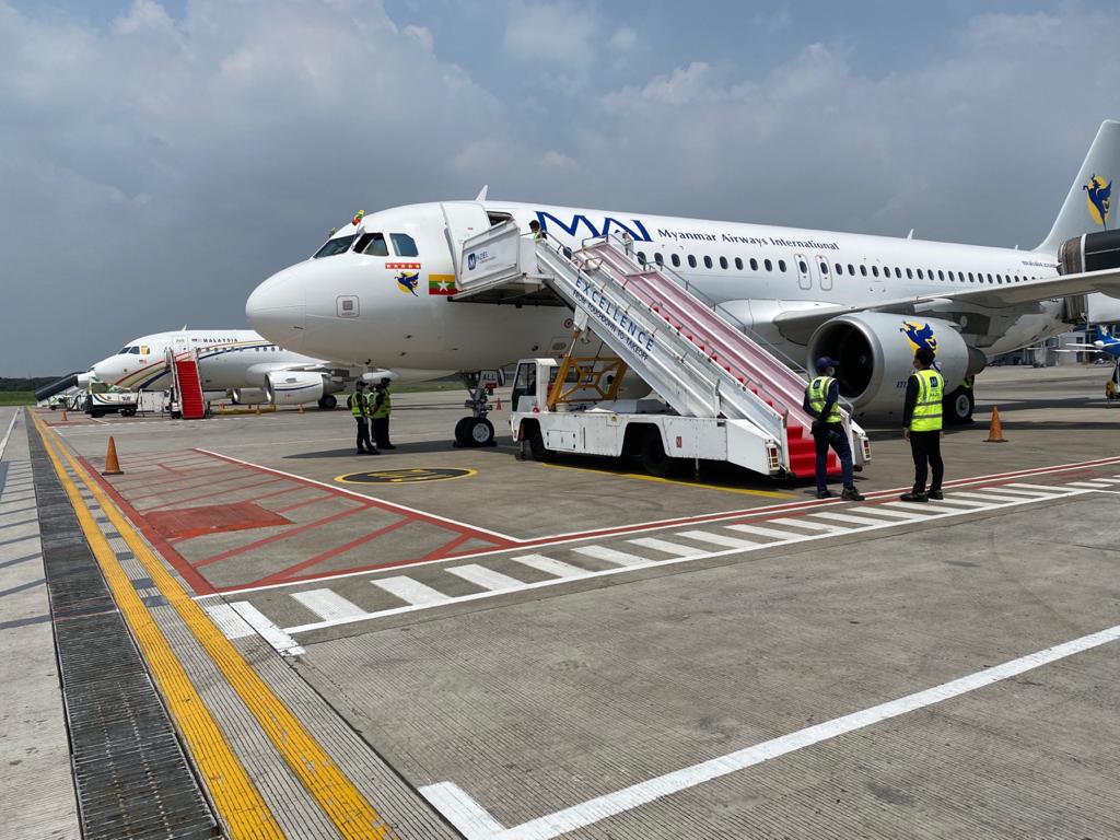 Myanmar Airlines flight on the tarmac at Jakarta