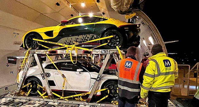 The vehicles safely loaded onboard the Boeing 747 aircraft