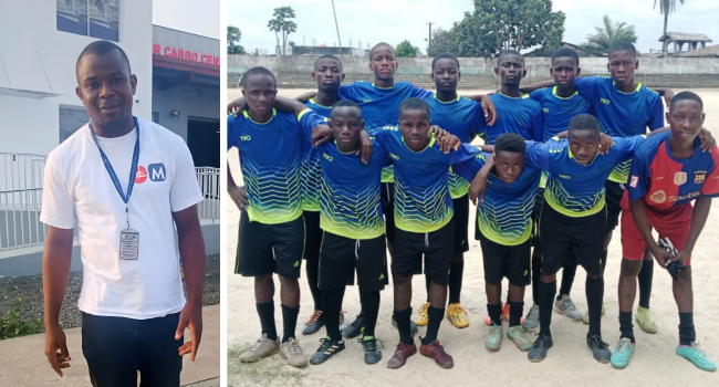 Young Demie (left) and one of the teams his organisation is supporting (right)